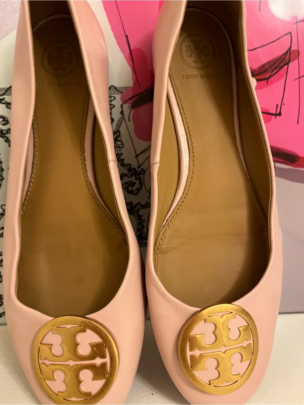 Tory Burch Blush Pink Leather Logo Medallion Ballet Flats - Size 7.5 - Picture 8 of 8